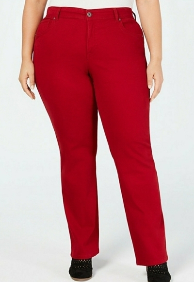 STYLE & CO PLUS SIZE 16 16W PETITE RED PANTS SKINNY HOLIDAYS CHRISTMAS‎ NWT - Picture 2 of 10